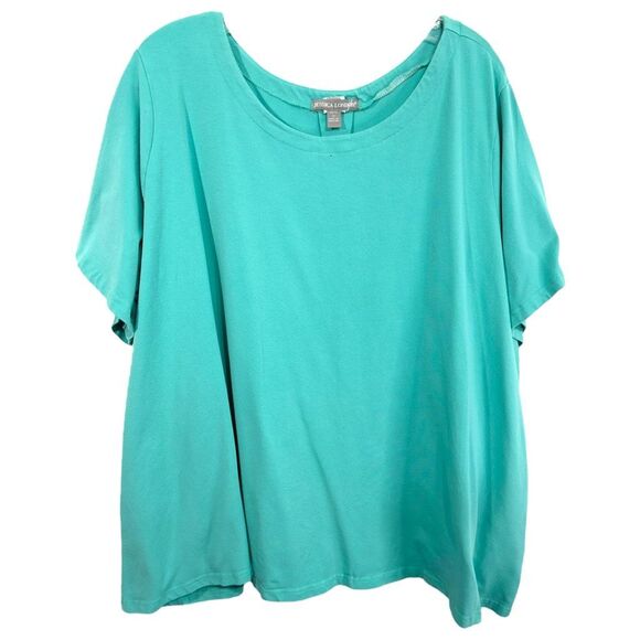 Jessica London 30W 32W Top‎ 3X Green Short Sleeve Tee Swing Trapeze A Line 790 - Picture 10 of 10